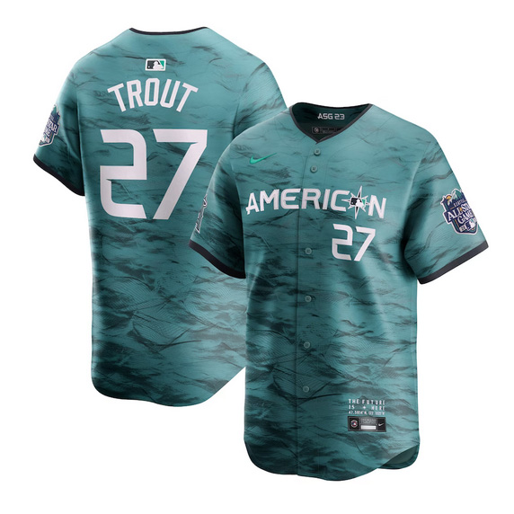 Men's American League Nike Teal 2023 MLB All-Star #27 Mike Trout Game Limited Jersey